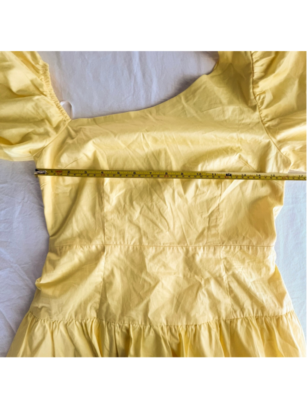 HelloMolly Dress Sz M Yellow Puff Sleeve Tiered Ruffle Mini Cottagecore Babydoll - Picture 12 of 13